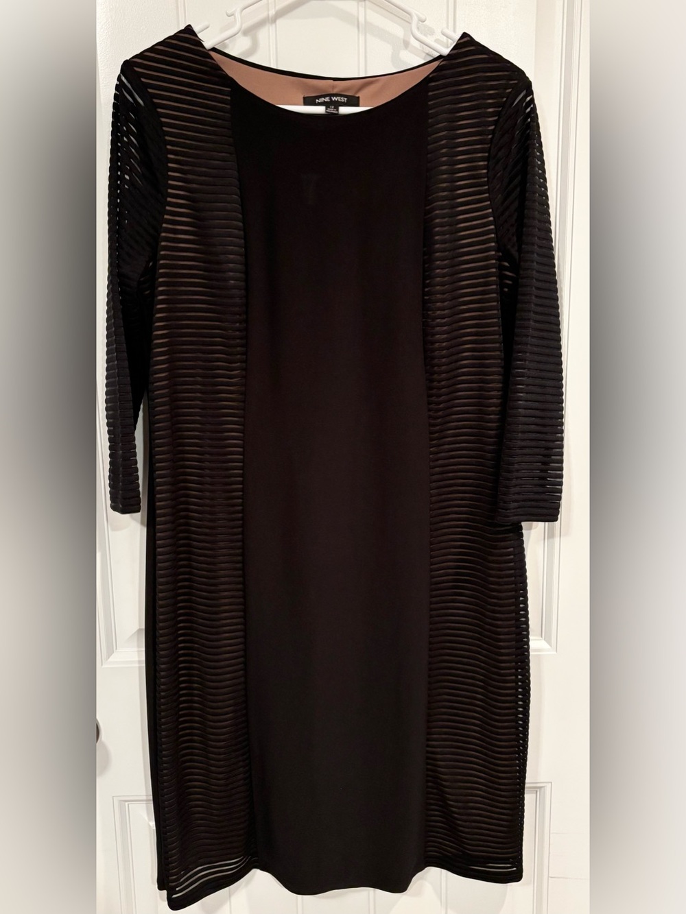 Nine West Black Long Sleeve Textured Panel Dress